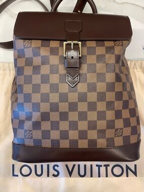 LOUIS VUITTON AUTHENTIC Brown Check Damier Ebine Soho Backpack-IMMACULATE